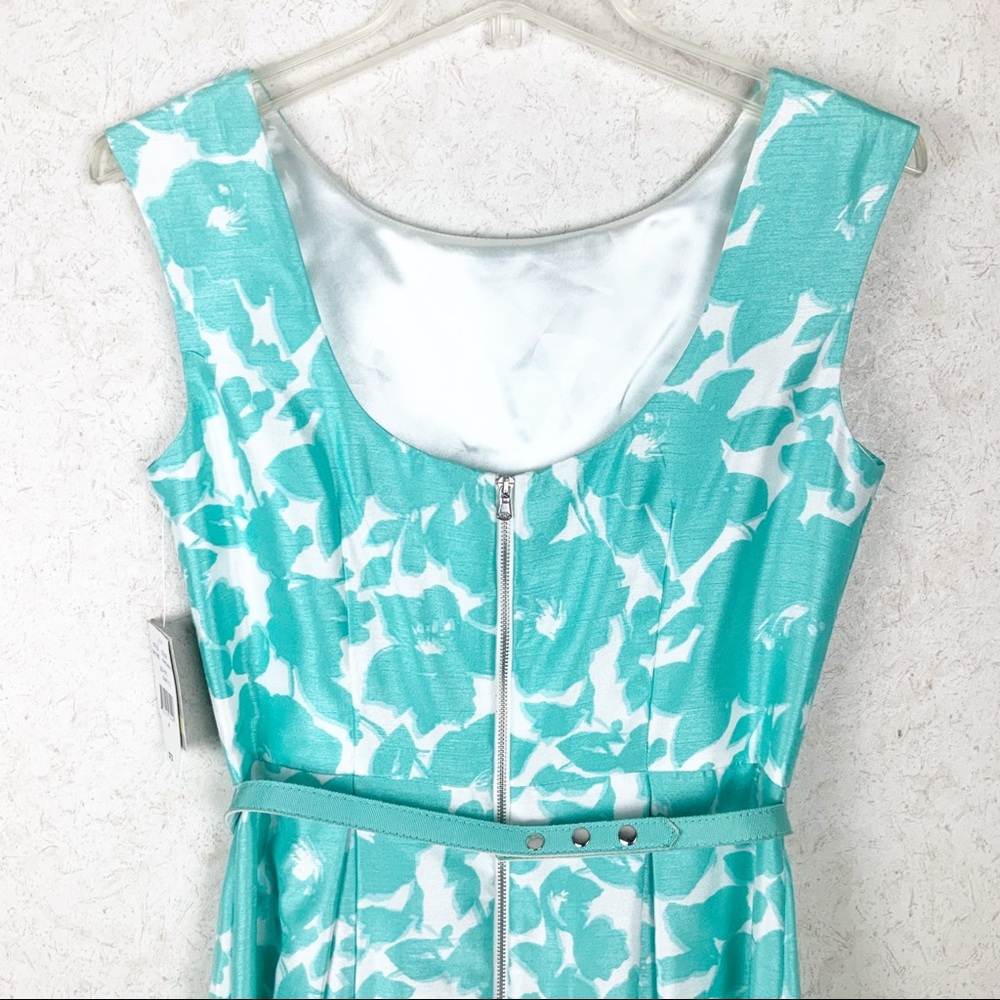 Danny And Nicole Blue White Floral Fit & Flare Dress Belt Spring Wedding Guest - Picture 6 of 7